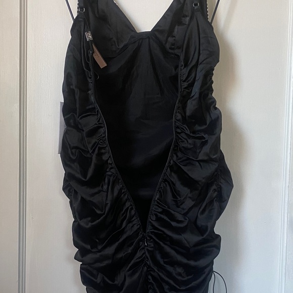 For Love And Lemons - Rouched Satin Black Mini Dress w/ Bedazzled Cups - Picture 12 of 13
